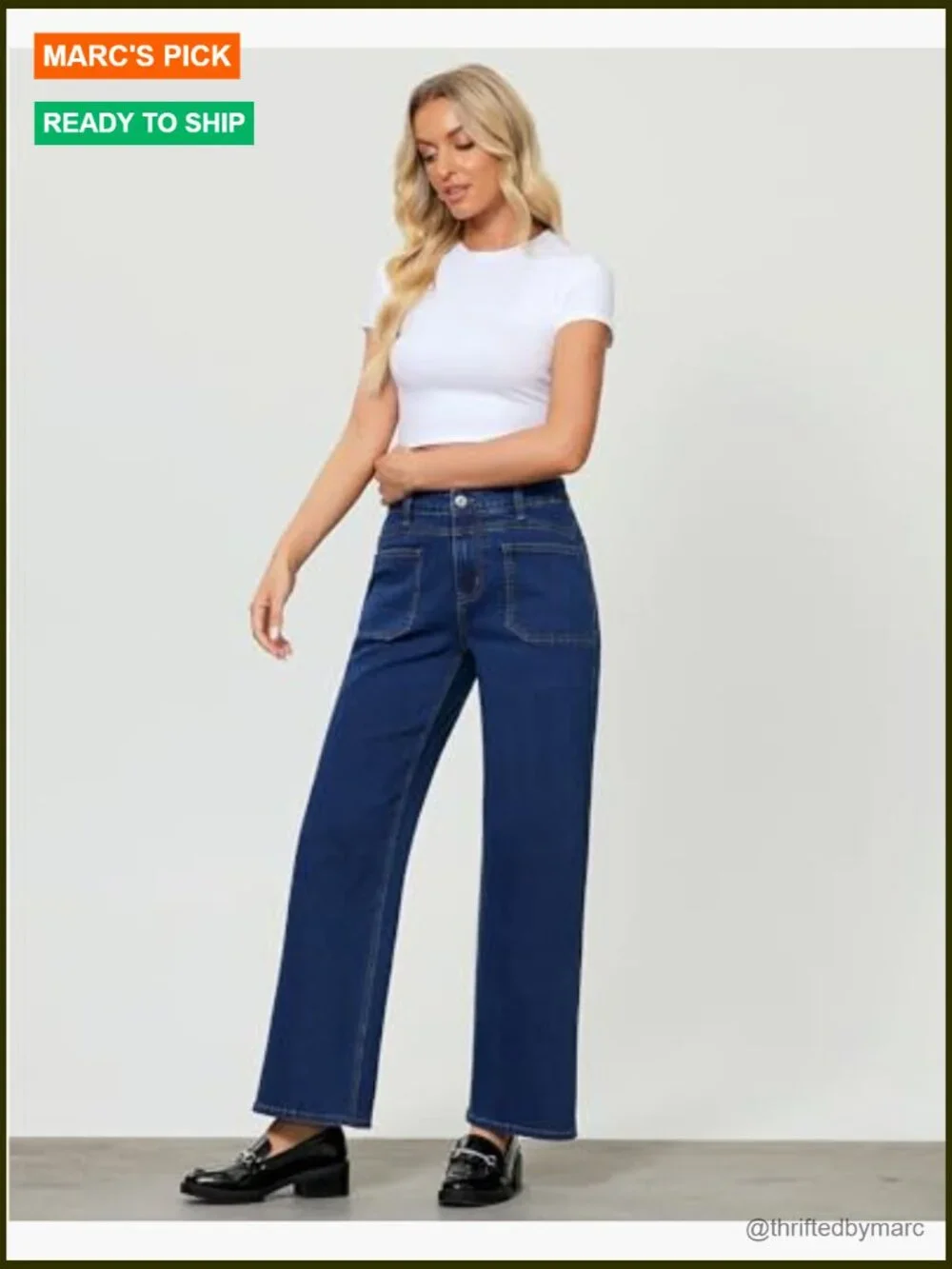 High Waisted Wide Leg Stretchy Retro Denim Pants with Pouch Pockets